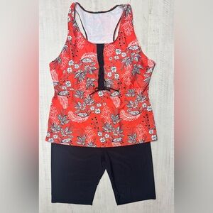 Plus Size Racerback Swimsuits Two Piece Capris Swimwears Bathing Suits